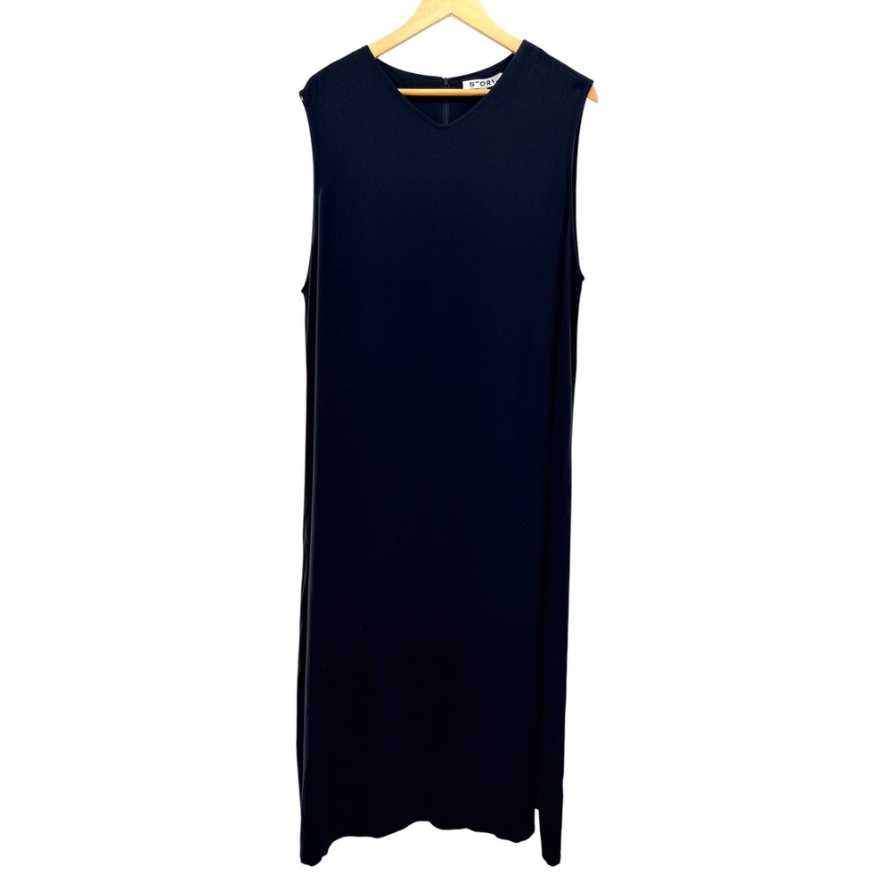 STORY. Black Linen Viscose Sleeveless Shift Maxi‎ Dress 2X Minimalist Lagenlook